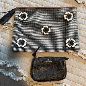 kate spade Black & White Floral Zip Pouch Set with Black Wristlet